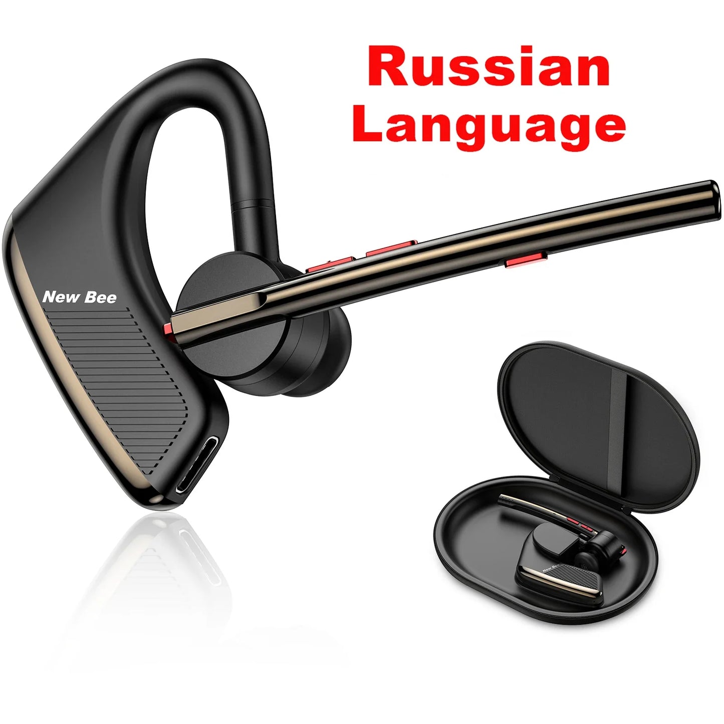 New Bee M50 Bluetooth Headset – Wireless Earpiece with Dual Mic, CVC8.0 Noise Cancelling, 24H Talk Time, V5.2 Handsfree Earphones