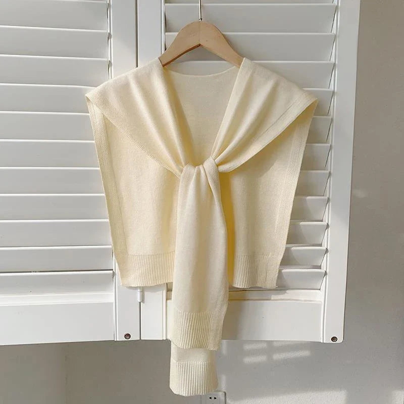 Women’s Summer Knitted Shawl – Thin Cape Scarf with Fake Collar Neck Guard