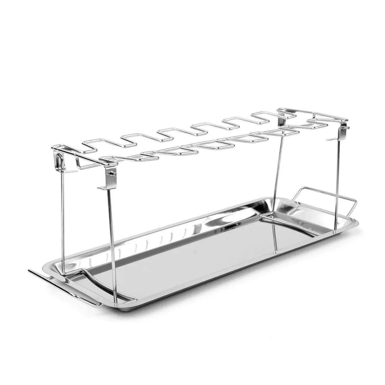 14-Slot Stainless Steel Chicken Leg Rack with Drip Tray – Heavy-Duty Grill & Smoker Wing/Drumstick Holder