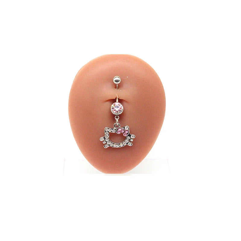 Hello Kitty Belly Button Ring – Trendy Pink Butterfly Cute Cat Navel Piercing Jewelry for Women, Stainless Steel