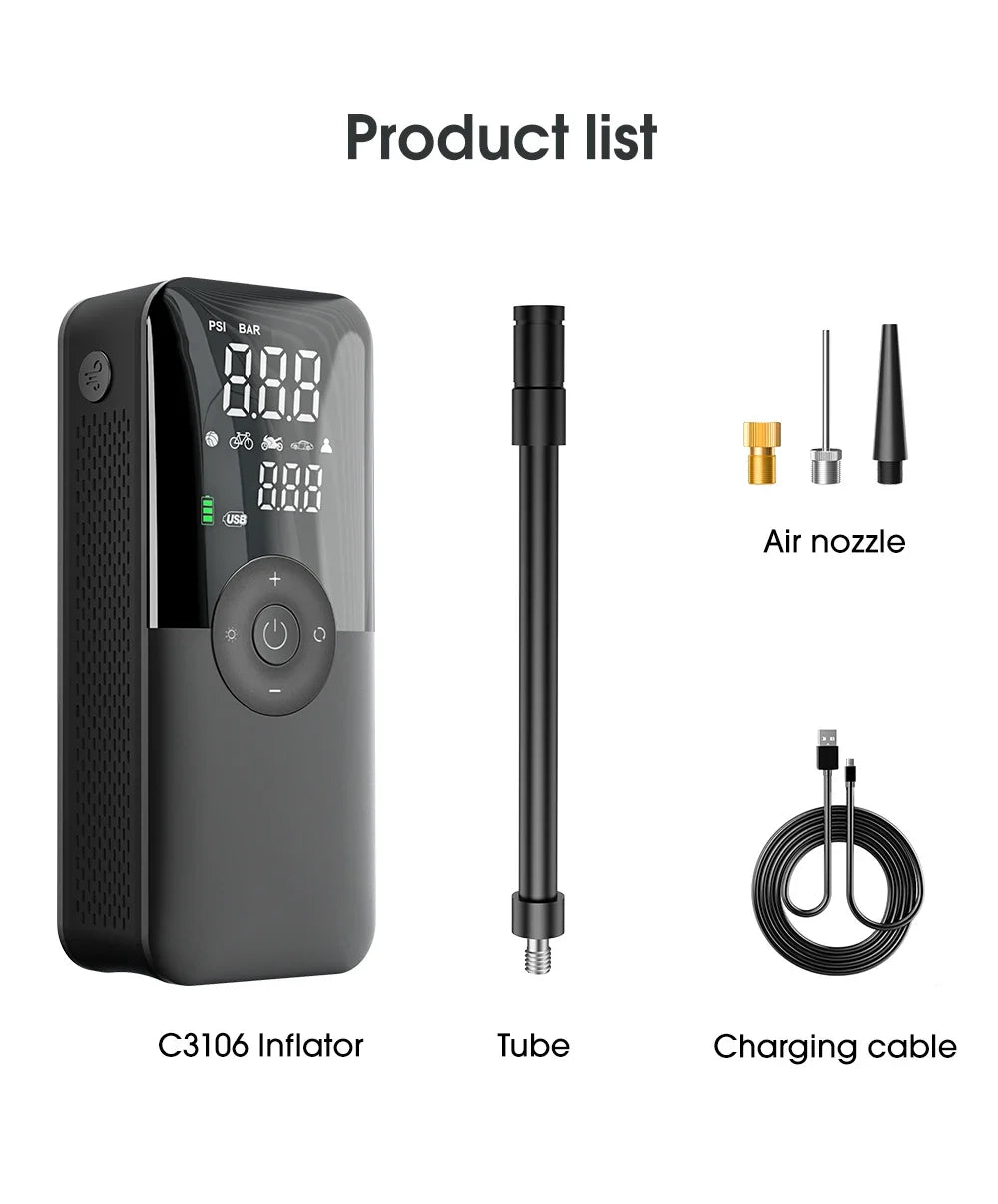 CARSUN Digital Cordless Tire Inflator – Rechargeable Portable Air Pump for Car, Motorcycle, Bicycle & Balls