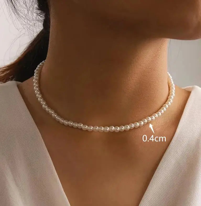 Imitation Pearl Choker Necklace - Vintage Elegant Beaded Fashion Jewelry for Women Wedding Party Style