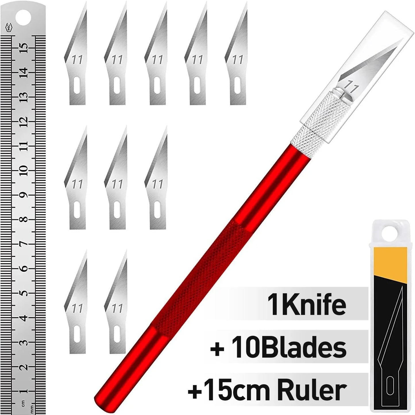 Craft Hobby Knife Set β Precision Exacto Knife with 11 Stainless Steel Blades & 15cm Ruler for Art & DIY