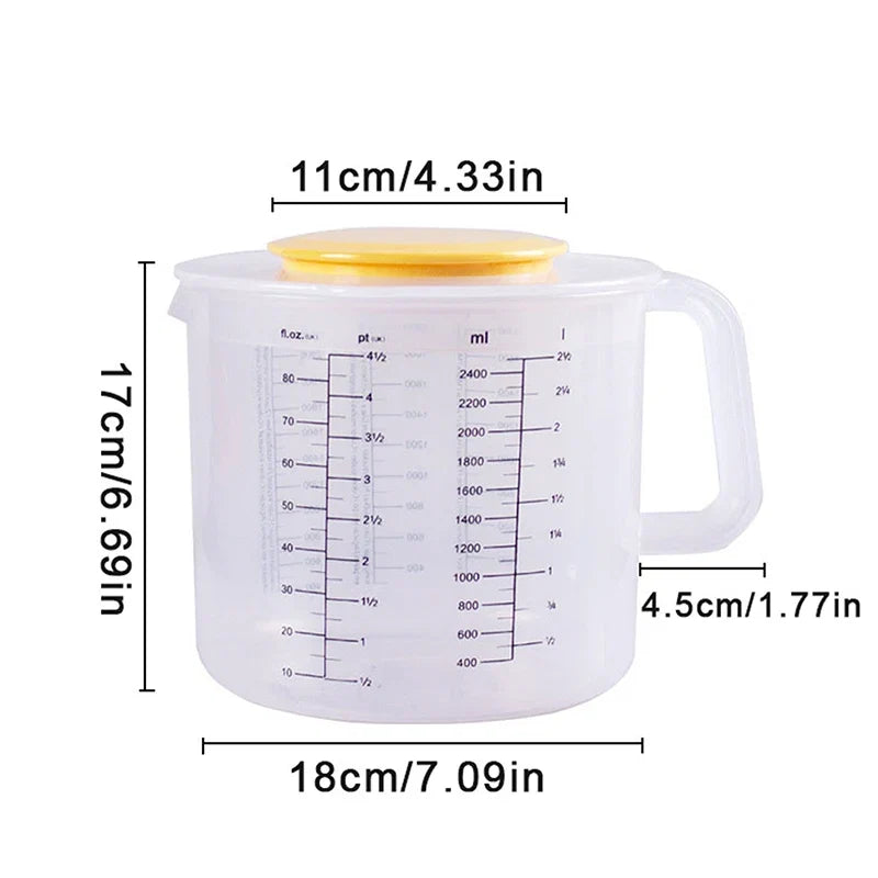 2.5L Large Measuring Cup with Lid - Transparent Plastic Kitchen Mixing & Baking Bowl for Home Use