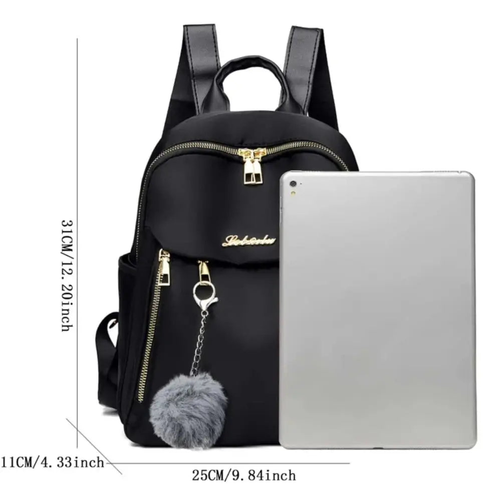 Simple Black Large Capacity Backpack - Women’s Travel Bag, Solid Harajuku Schoolbag, Unisex Oxford Backpack