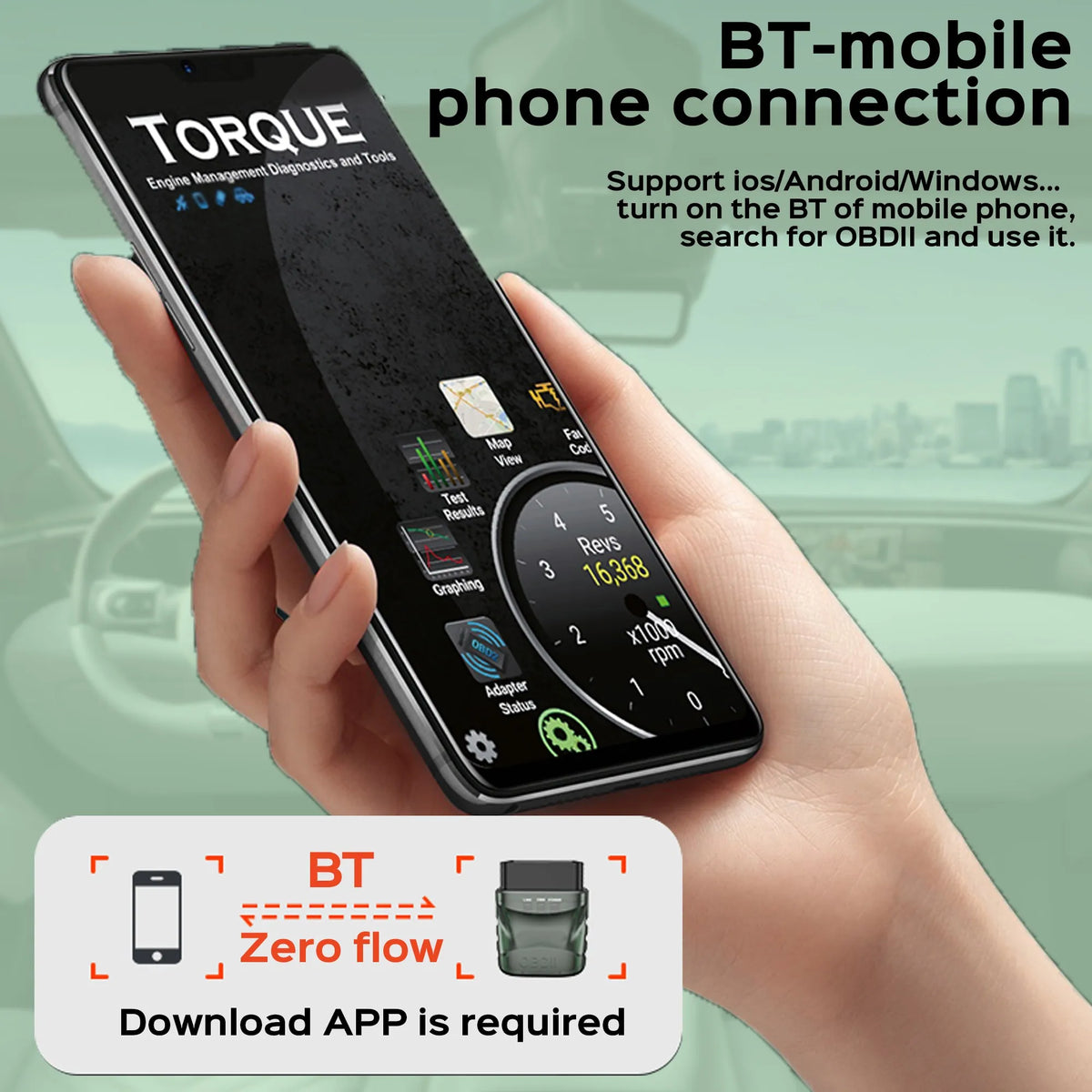 Bluetooth OBD2 Scanner - OBDII/EOBD Car Code Reader with Reset Diagnostic Tool