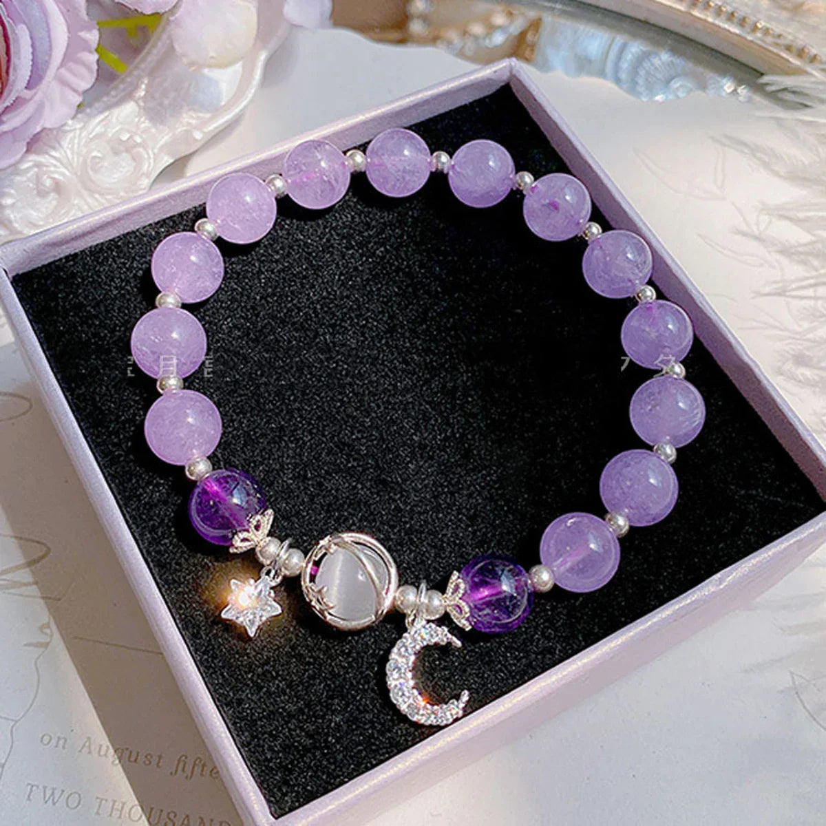 Starry Cat’s Eye Stone Bracelet for Women – Grey Moonlight Crystal Star Moon Design Fashion Jewelry Gift