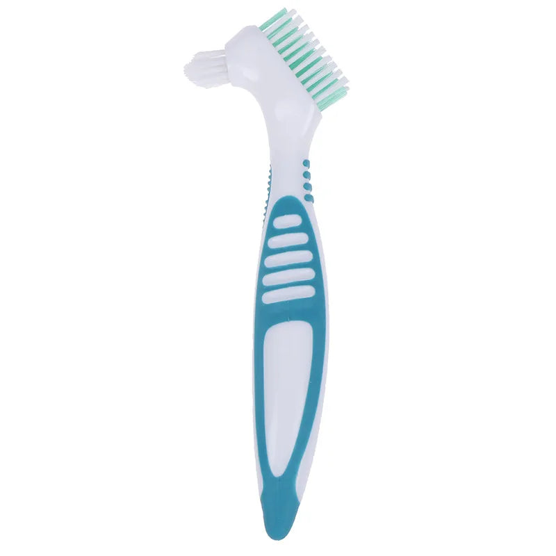 Denture Cleaning Brush - Soft Multi-Layer Bristle False Teeth Brush with Non-Slip Rubber Handle