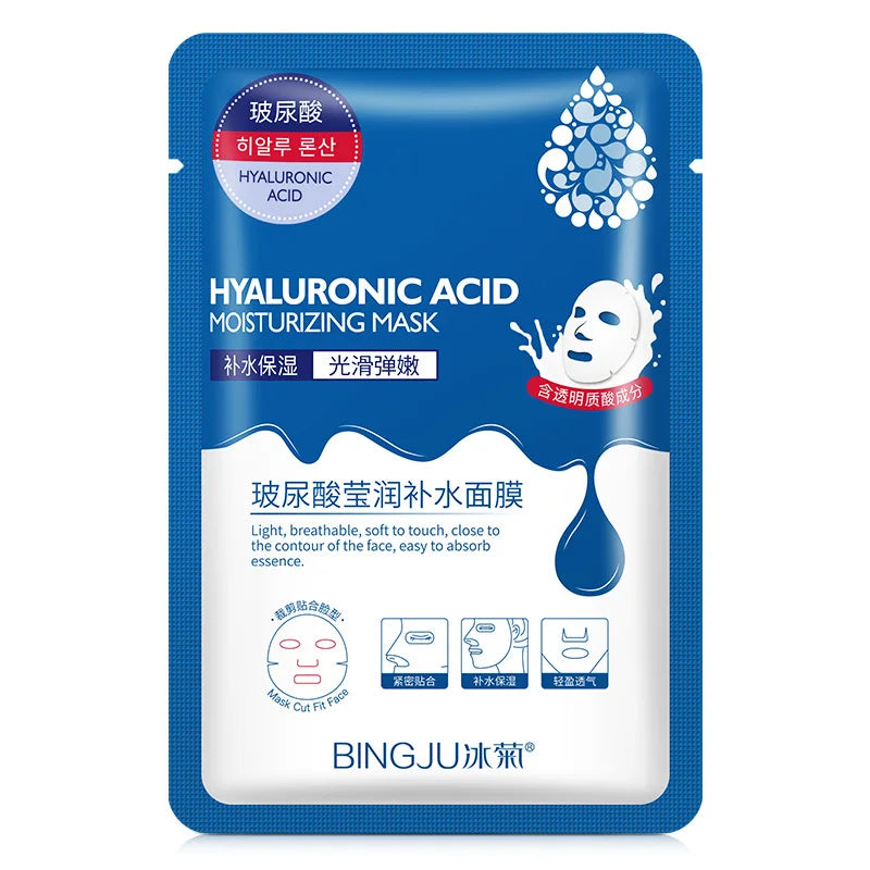 10pcs Hyaluronic Acid Hydrating Facial Mask – Moisturizing, Pore Shrinking Skin Care Face Masks