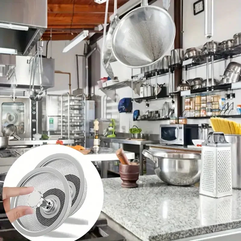 Kitchen Sink Strainer Set - Stainless Steel Mesh Drain Basket with Handle & Stopper