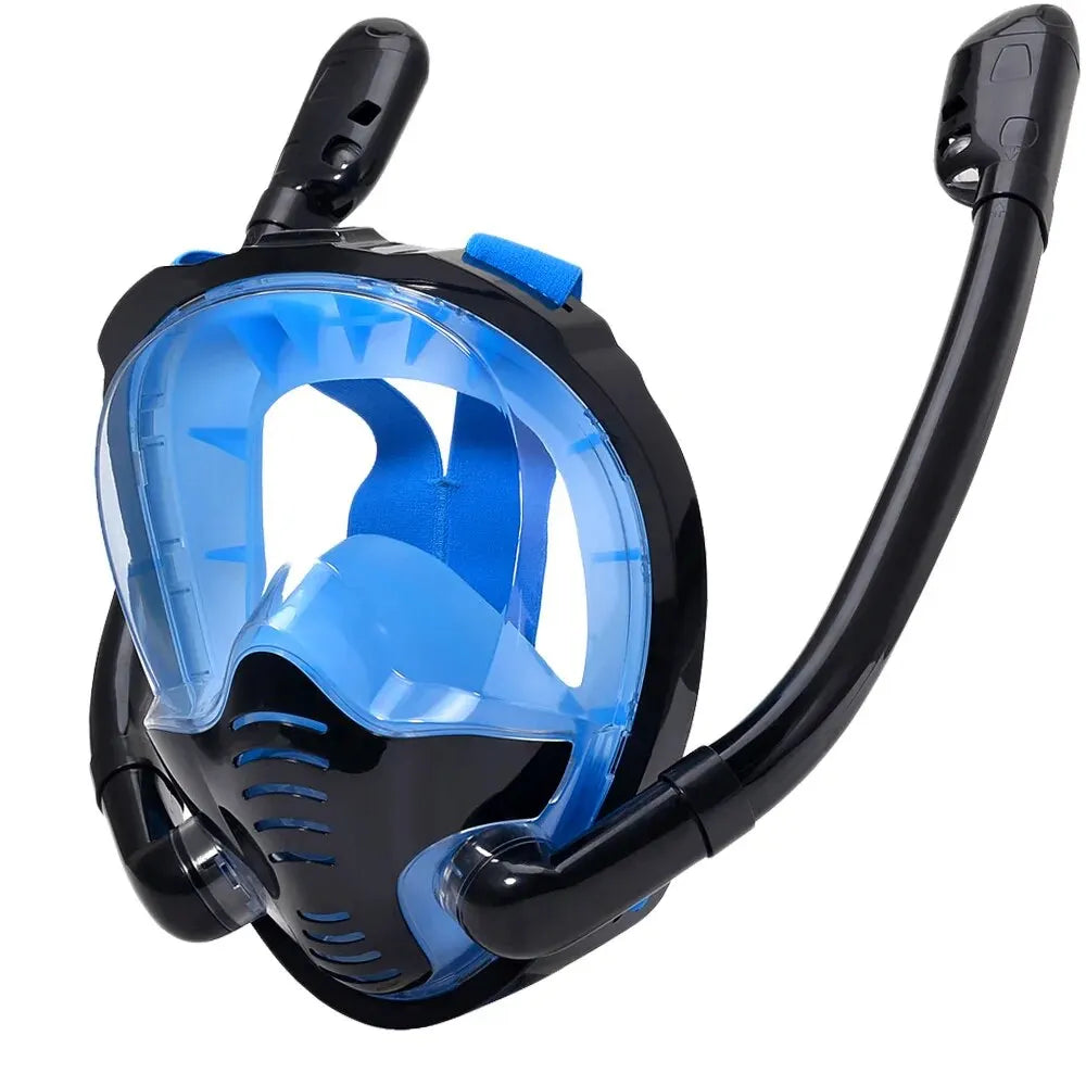 Full Face Snorkel Mask - 180° Panoramic Silicone Dry-Top Diving Mask with 2 Snorkels