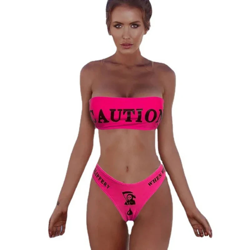 Gothic Skeleton Bikini Set - Women’s Y2K Tube Top & Triangle Bottoms Swimsuit