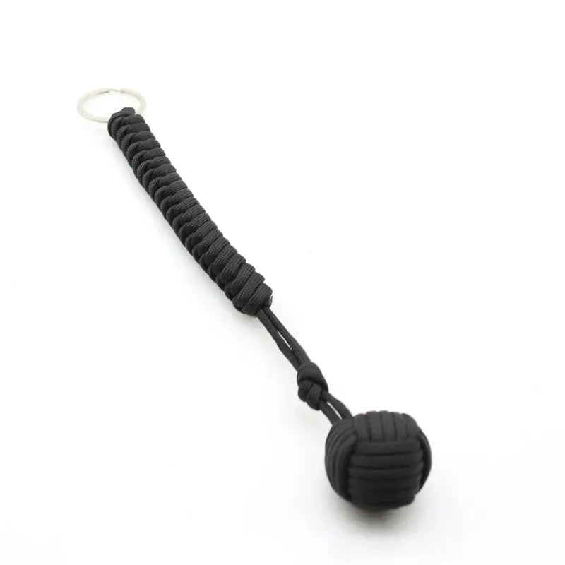 Monkey Fist Steel Ball Keychain – Self-Defense Survival Lanyard with Braided Rope for Outdoor Safety