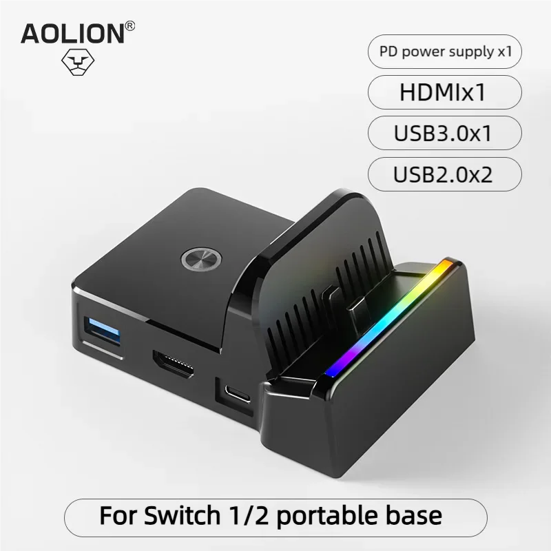 Aolion Switch 2 RGB Cooling Dock – Portable Hub Expansion Base with Wall Mount & NGC Support