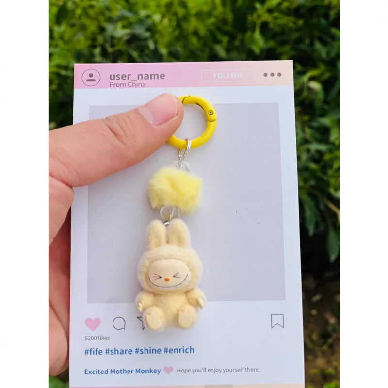 Labubu Mini Flocking Doll Keychain – Standing & Sitting Car, Bag, Phone, Backpack Charm Gift