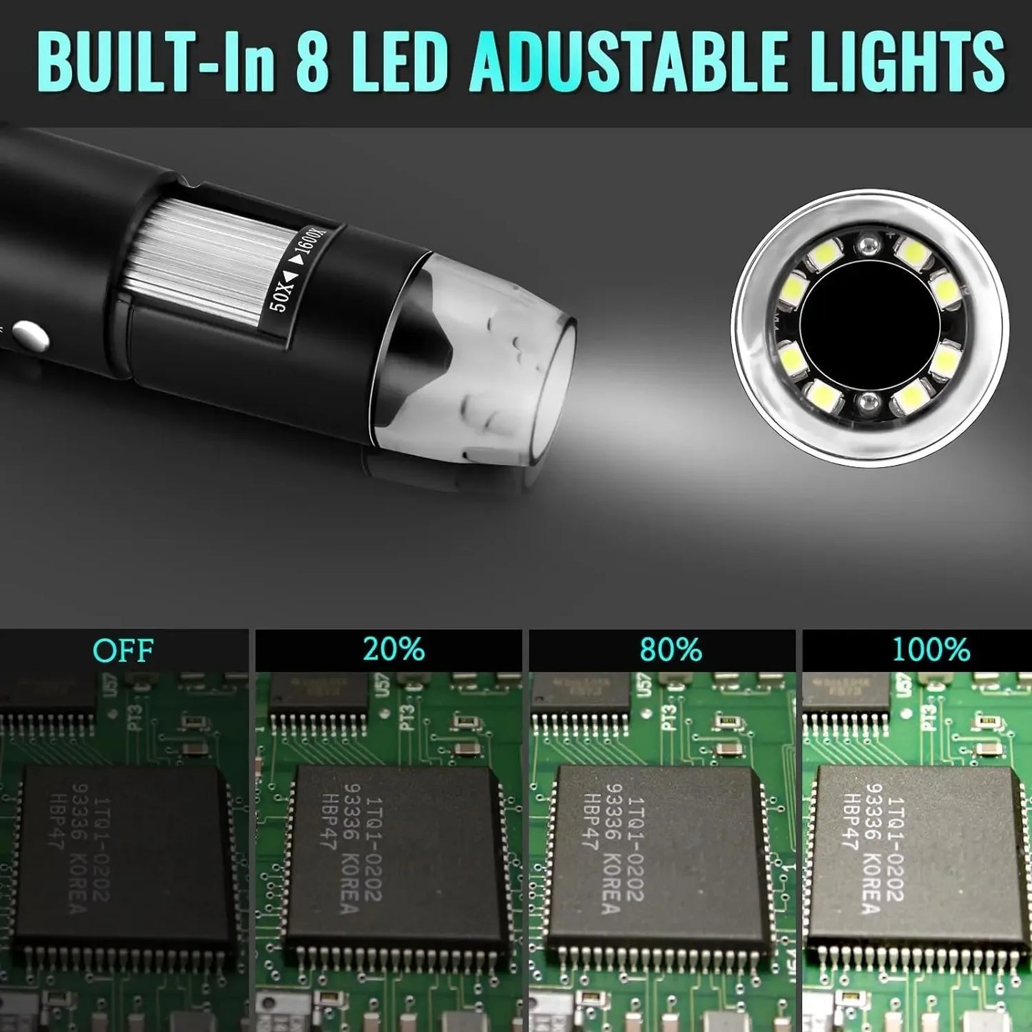 1600X USB Digital Microscope 1080P HD – 8 LED Soldering Inspection Camera for Android, Mac & Windows Electronics Repair Tool