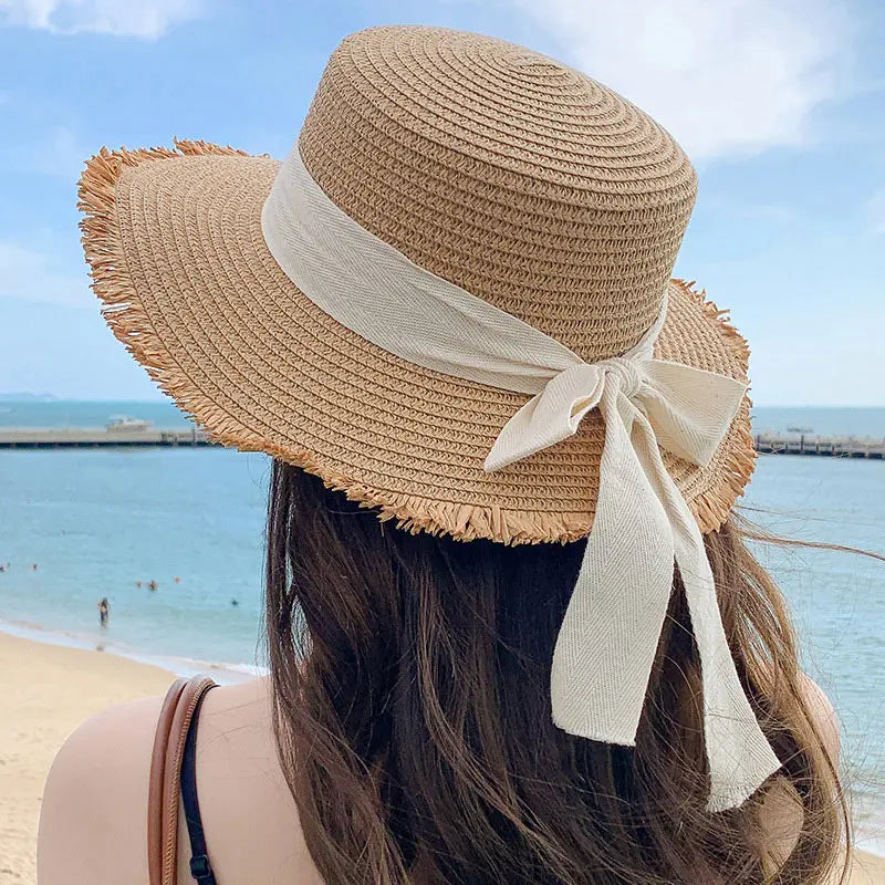 Bow Straw Hat for Women – Wide Brim Sun Visor Cap for Beach, Summer Vacation & Outdoor Sun Protection