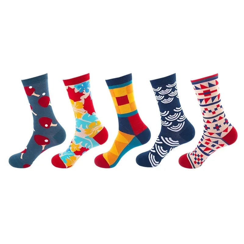 5-Pair Funny Printed Sports Socks - Harajuku Hip Hop Casual Fashion Socks for Men & Women