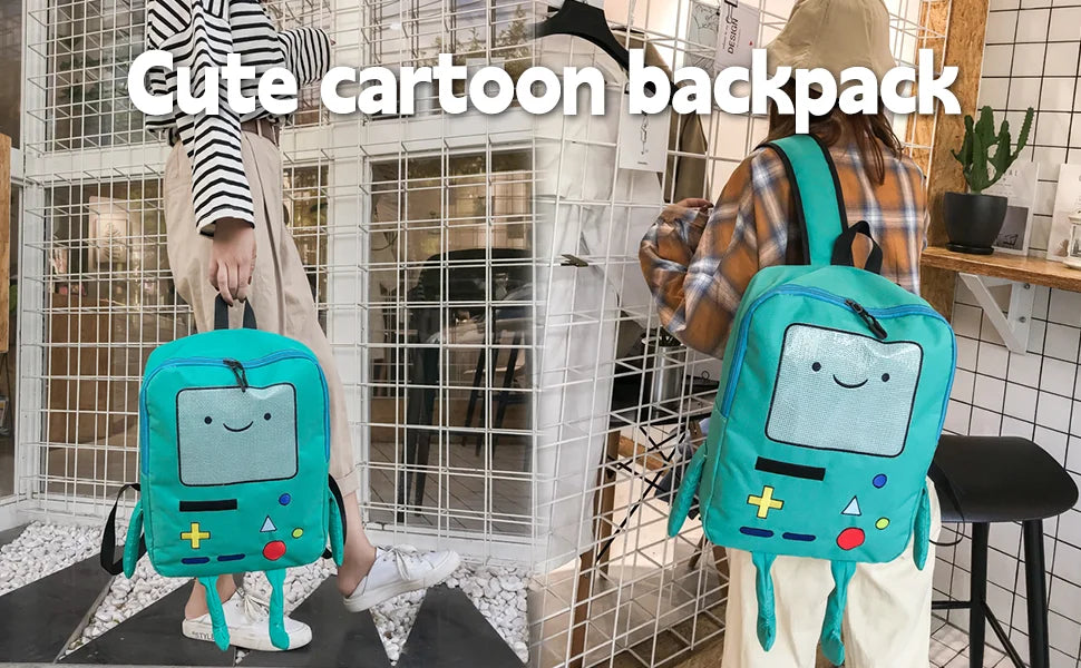 14-Inch Cute Cartoon Adventure Time Backpack — Green Anime School Bag, Lightweight & Breathable Travel Bag