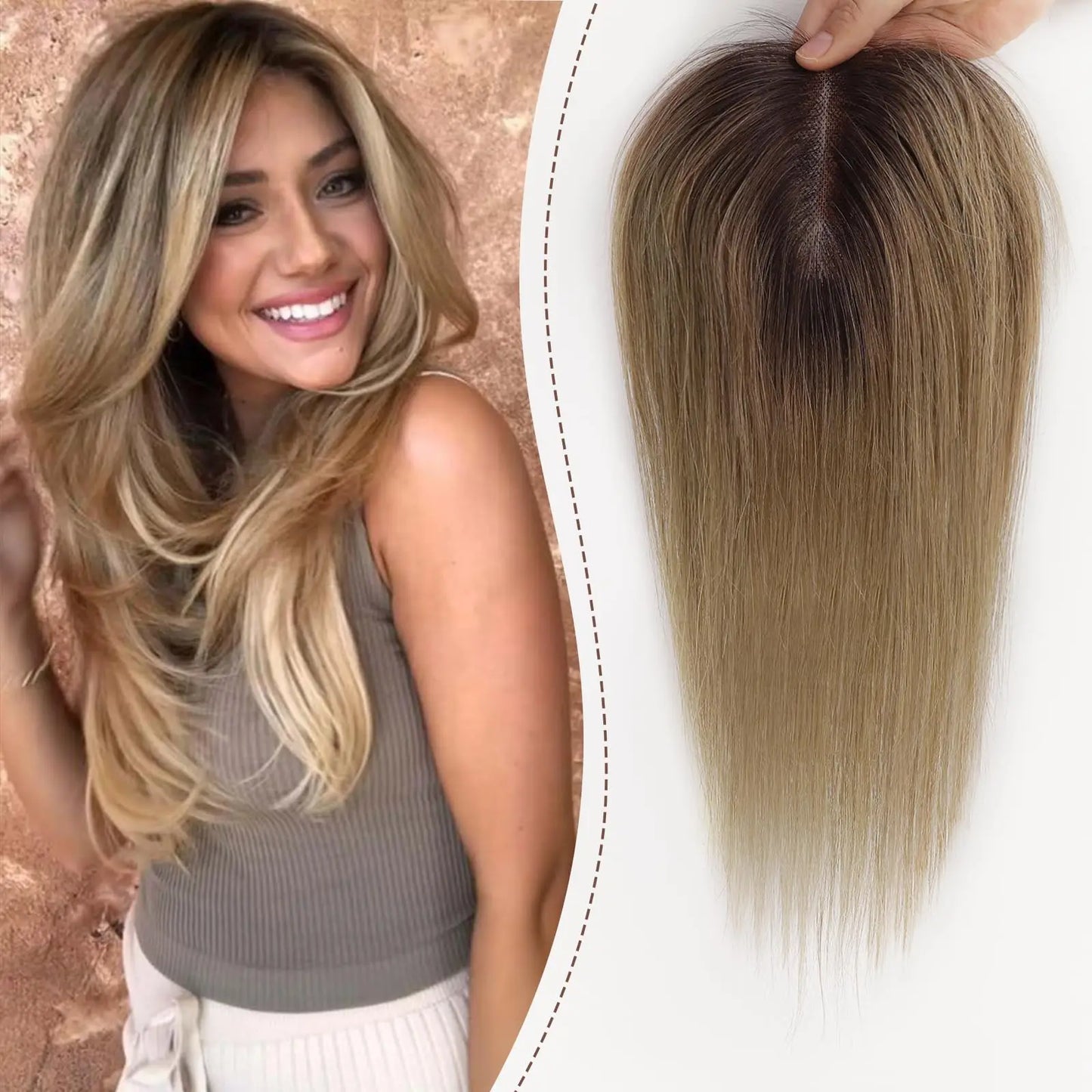 Synthetic Hair Topper with Bangs – Clip-in Hair Extensions for Women, Increase Volume, Cover White Hair & Hairline