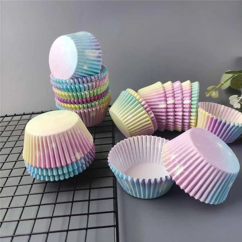 100PCS Starry Sky Cupcake Liners – Oil-Proof Baking Paper Muffin Liners for Festivals, Weddings & Birthday Parties