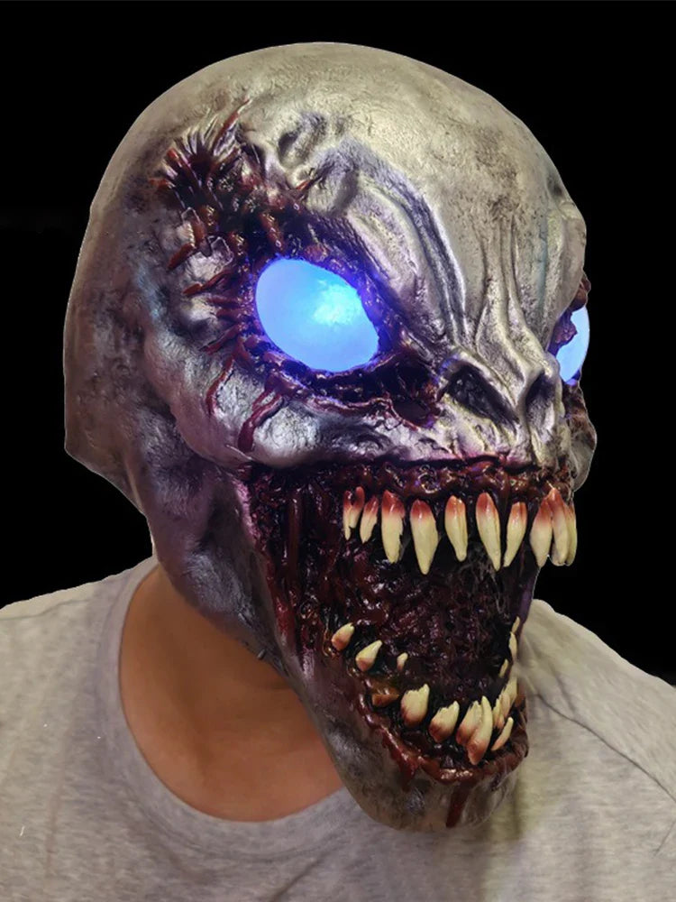 Halloween Demon Latex Mask – Scary Exorcist Smile White Eyes Costume & Party Accessory