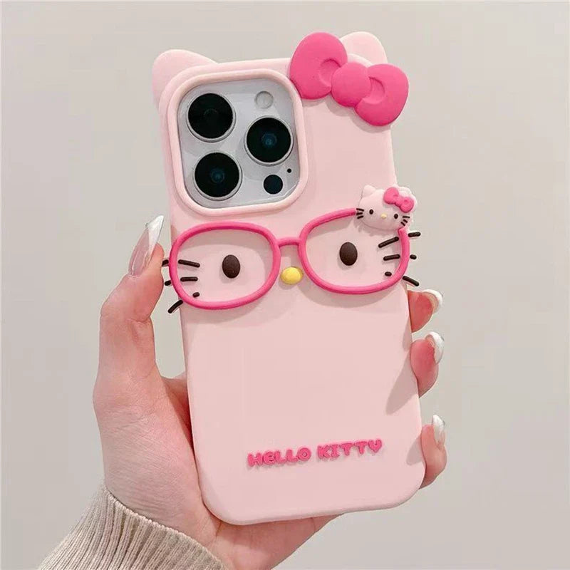 3D Glasses Cat Silicone iPhone Case — Cute Shockproof Phone Cover (Fits iPhone 4/4S/5/5S/SE/7/8/11–17 Pro Max)