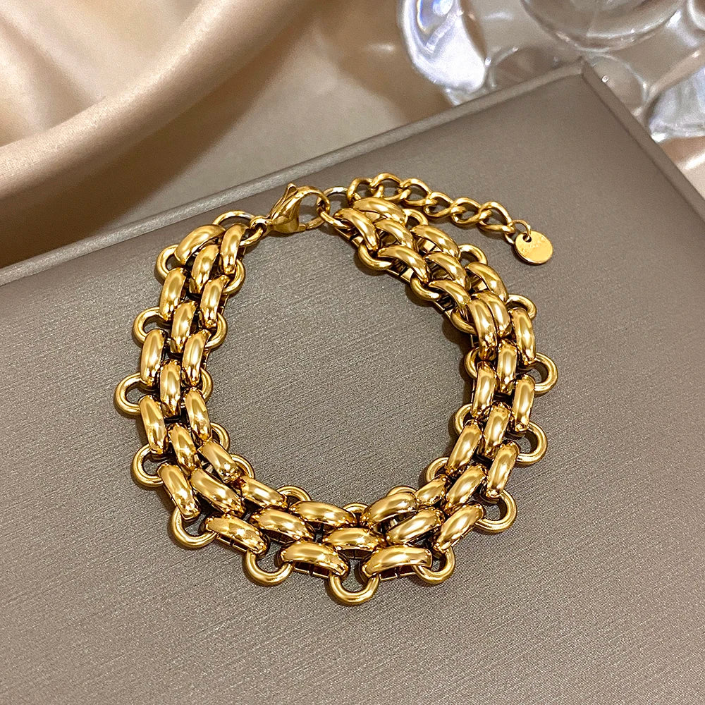 Greatera Handmade Braided Titanium Steel Bracelet – Waterproof Contrast Color Chain Bangle for Men & Women Classic Jewelry