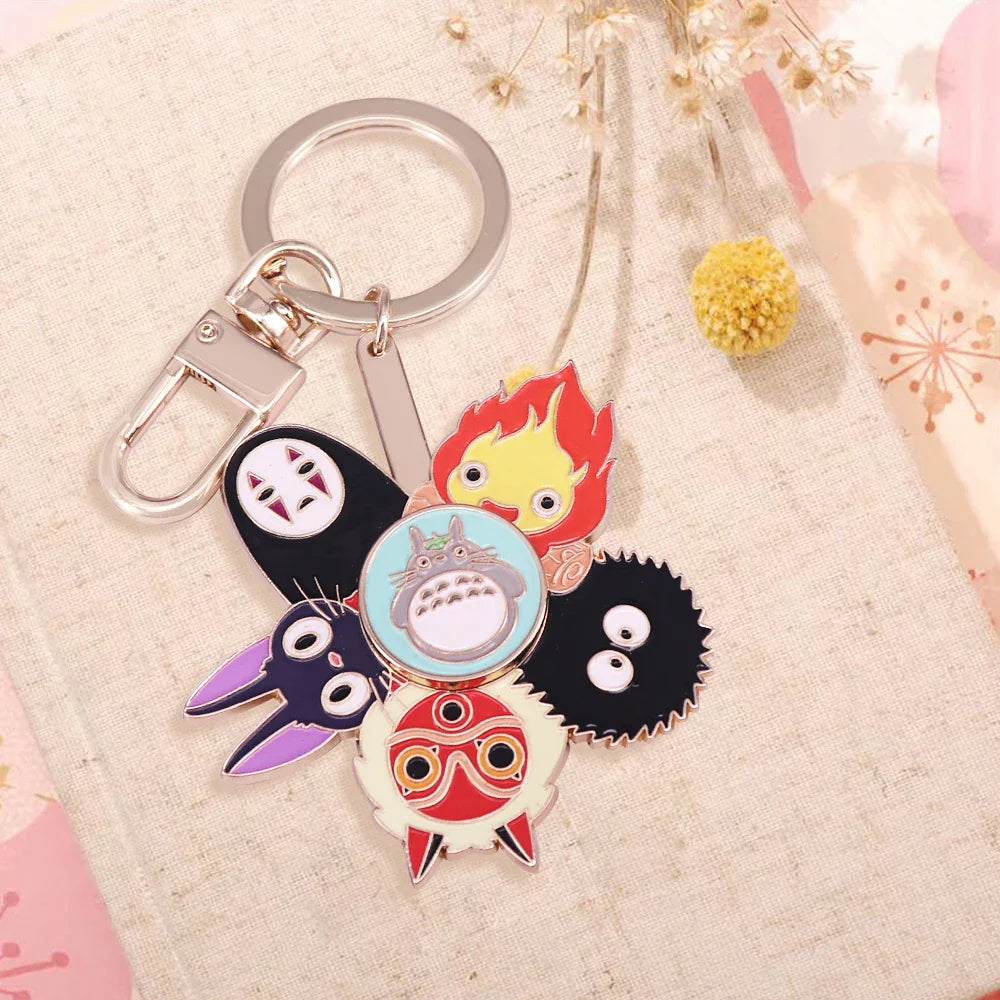 Japanese Cute Mash-Up Enamel Keychain — Revolving Cartoon Key Ring Accessory