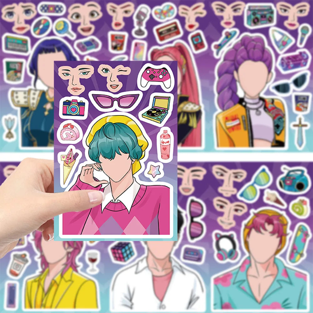 8/16/24PCS Cartoon K-POP Toy Puzzle Stickers — DIY Face Stickers, Handicraft & Stationery Waterproof Stickers