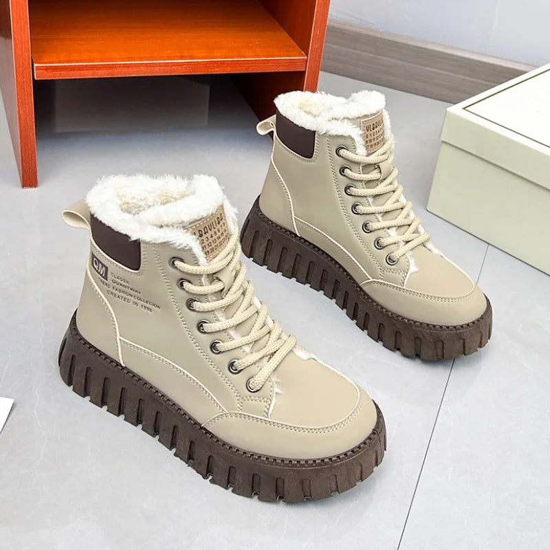Women’s Platform Snow Boots 2024 – Casual Sports Skateboard Winter Shoes with Fur, Warm Ankle Sneakers