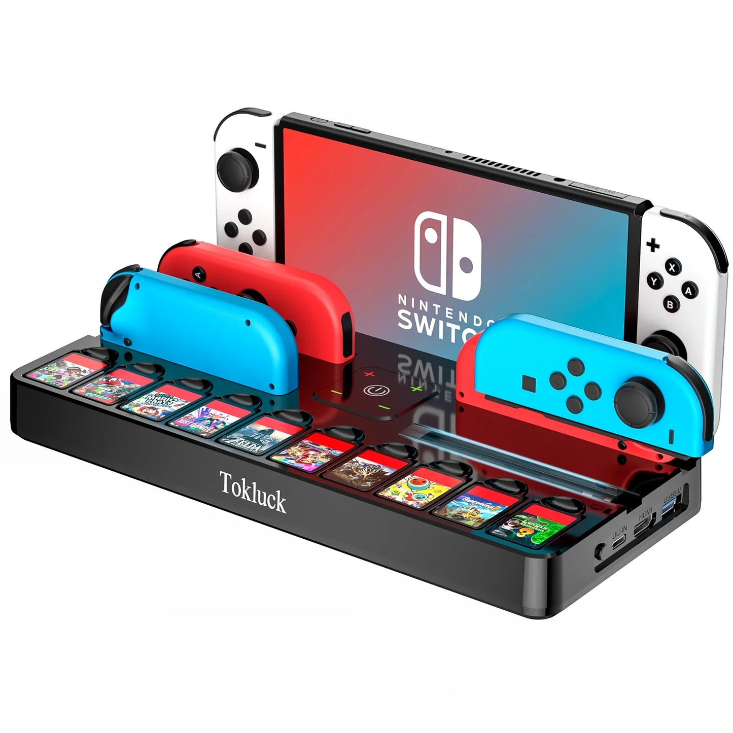 Switch Joy-Con Charger & Game Card Dock Station โ HDMI & USB 3.0 Port Charging Stand for Switch OLED with Storage