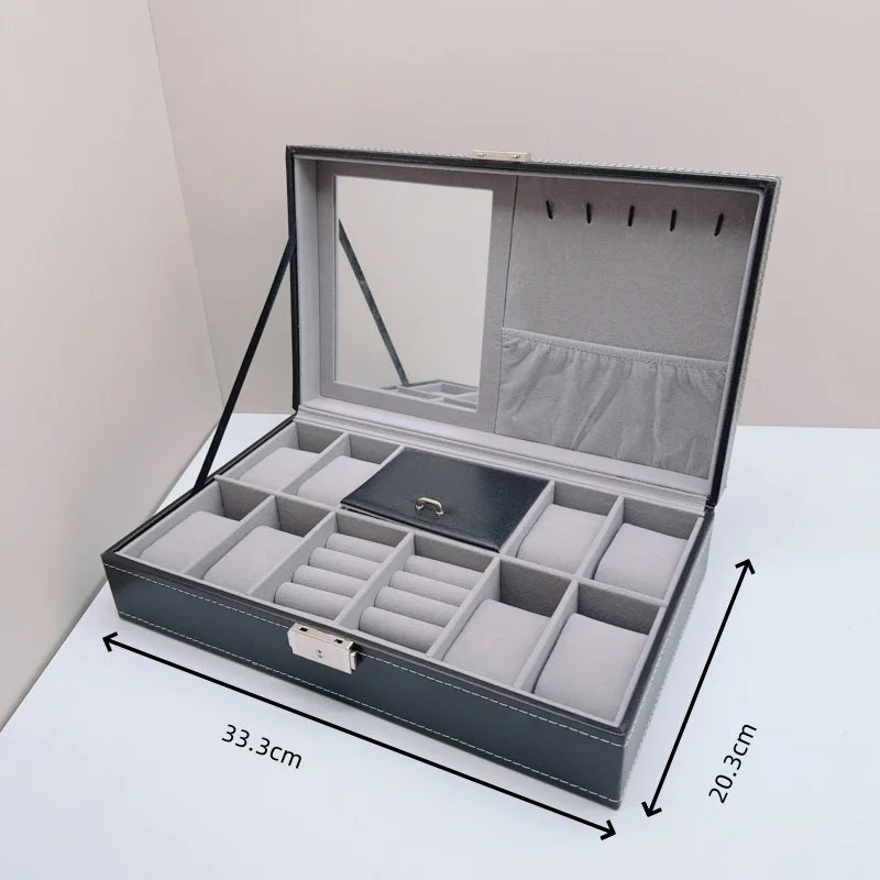 PU Leather Jewelry & Watch Organizer Box — Storage Case for Rings, Earrings, Bracelets, Perfect Gift Casket