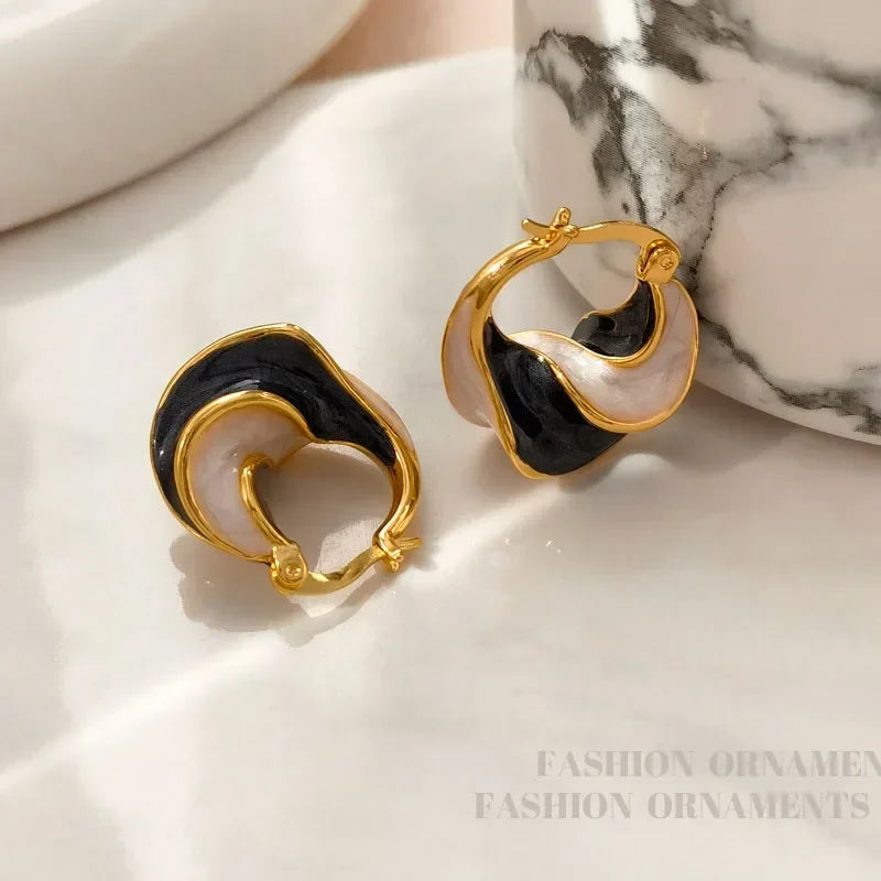 Gold-Plated Enamel Textured Small Hoop Earrings — Statement Hoops for Women, Creative Jewelry Gift