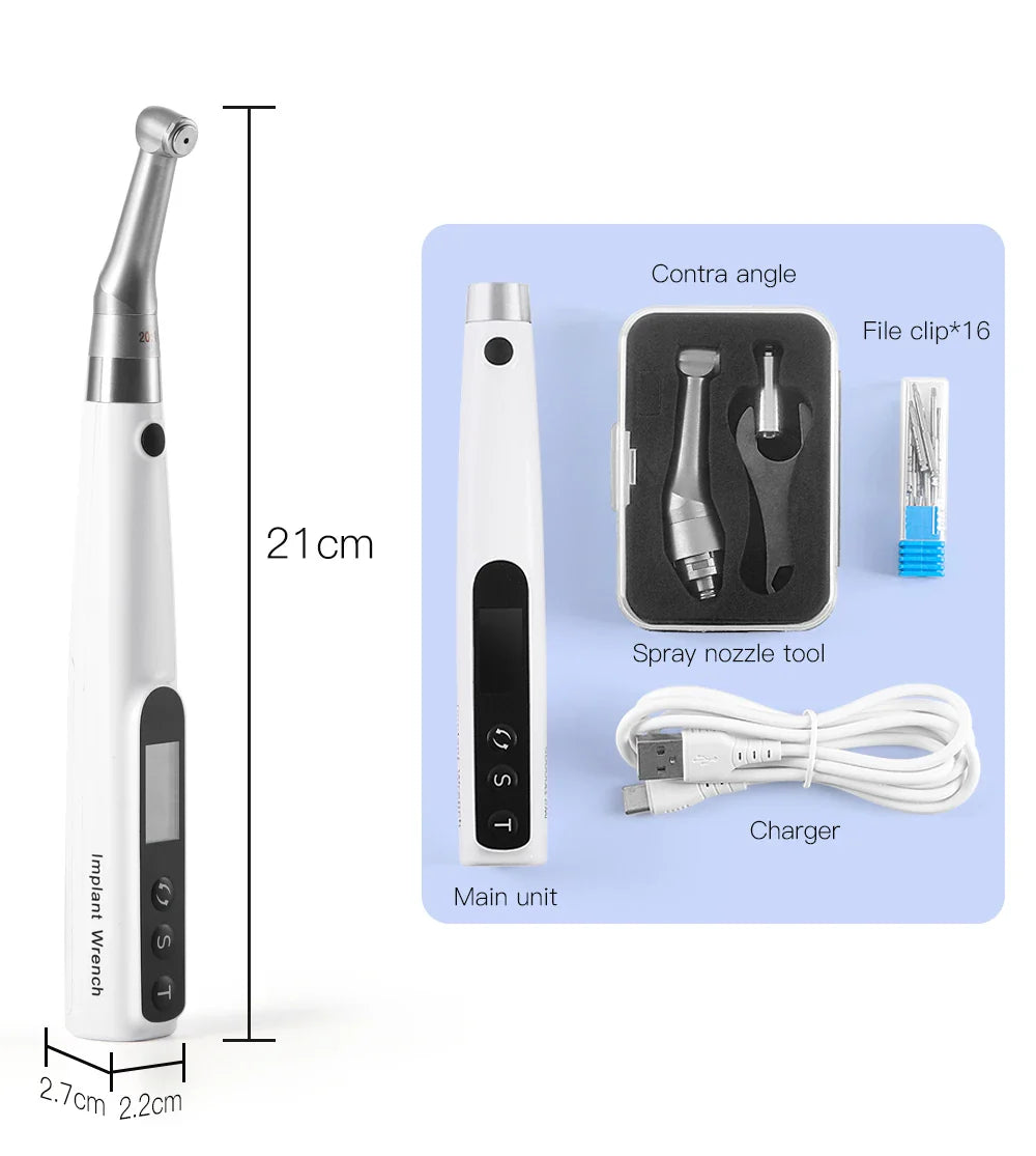 AZDENT Wireless Dental Implant Motor – Electric Torque Driver with 16 Screwdrivers & Contra Angle