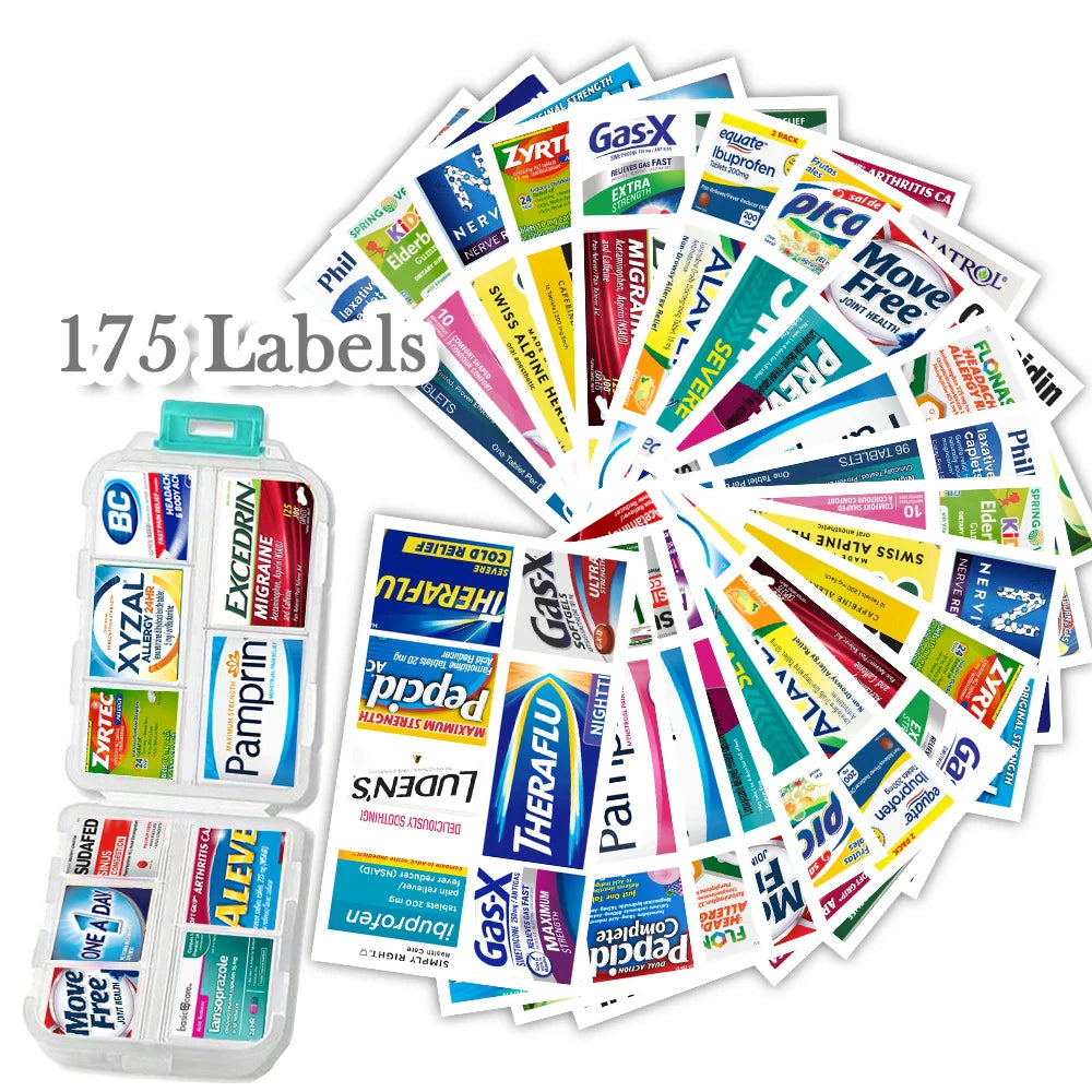 10-Grid Pill Organizer Box with 175 Labels – Mini Medicine Storage for Travel & Daily Use