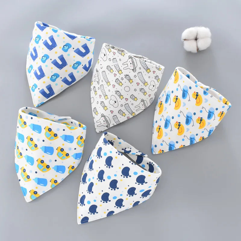 5PCS Baby Saliva Towels – Triangle Cotton Bandana Bibs, Waterproof and Absorbent Scarf for Newborn Boys & Girls