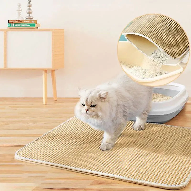 Double Layer Cat Litter Mat - Waterproof Pet Litter Trapping Pad for Clean Floors and Cat Box Accessories