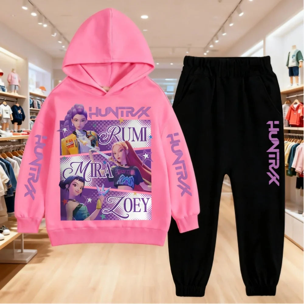 2025 KPop Demon Hunters Kids Hoodie Set – 2-Piece Boys and Girls Tracksuit with Sweatshirt and Pants, Autumn Clothing