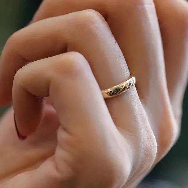 Non-Fading Fine 4mm Round 18K Gold Ring - Simple Wedding Band for Women & Men, Lover's Couple's Gift Jewelry