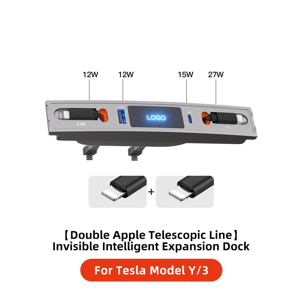 YZ 27W Quick Charger & USB Hub for Tesla Model 3/Y 2023 — Intelligent Car Docking Station & Adapter