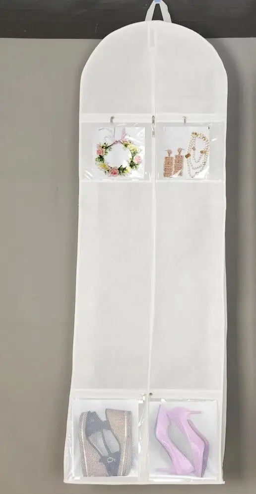 Portable 70" Wedding Dress Garment Bag — Long Dress Cover with 4 Pockets, Handles & 10" Gusset for Women