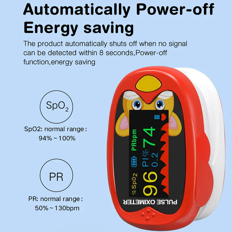 Handheld Finger Pulse Oximeter for Kids – LED TFT Screen, USB Blood Oxygen Monitor for Babies and Pediatrics