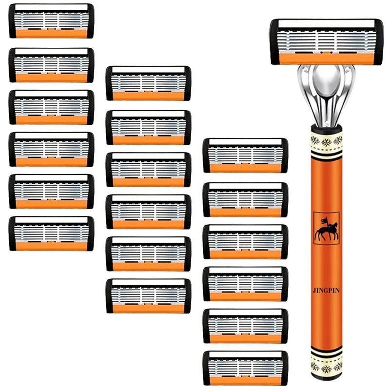 Men’s 6-Layer Safety Razor Set – High-Quality Sharp Stainless Steel Shaver with Replaceable Blades
