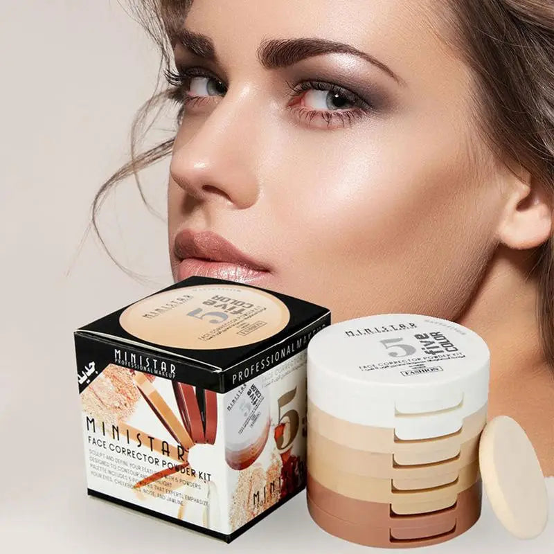 5-Color Concealer Contouring Powder – Oil Control, Brightening Loose Setting Powder for Skin Tone