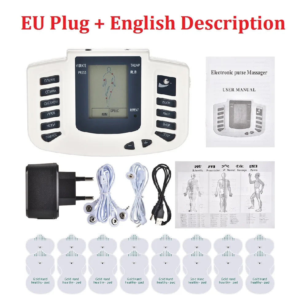 Full Body EMS Muscle Stimulator — Digital TENS Acupuncture Massager with 16 Pads and Meridian Therapy Set