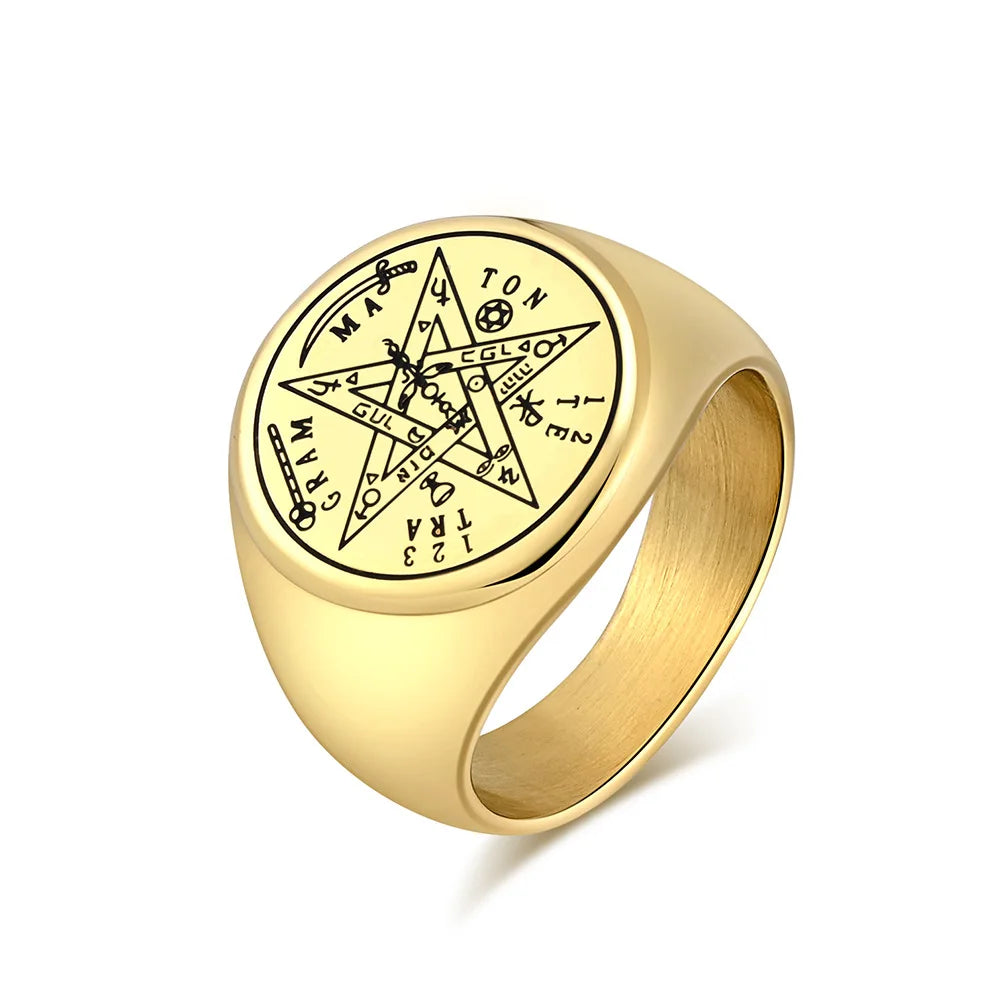 Jewish Tetragrammaton Pentagram Ring – Stainless Steel Hebrew Pentacle Amulet for Men, Witchcraft Power & Protection Jewelry