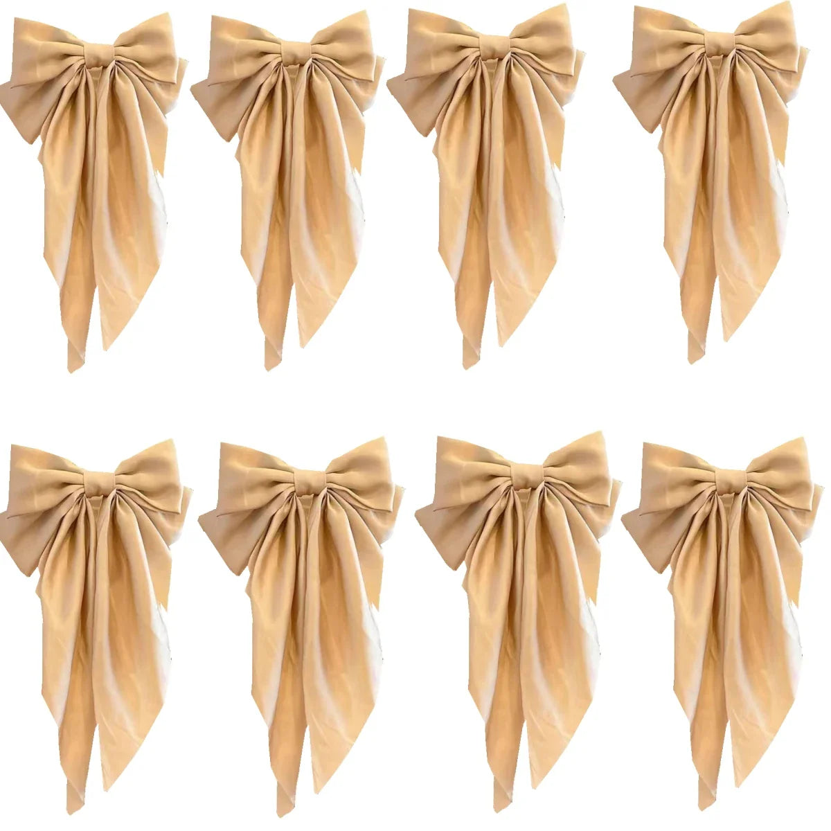 8 Ladies Satin Ribbon Bow Hair Clips – Oversized White, Pink, Red, Blue, Black Long Tail, Spring Clip for Ponytail Hair Accessories