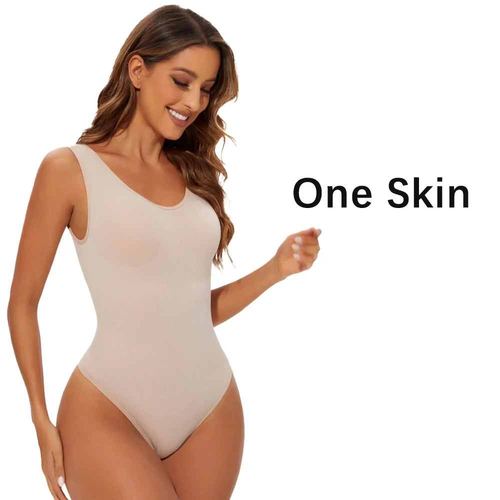 Women’s Seamless Shapewear Bodysuit – Light Tummy Control Thong Body Shaper Slimming Flat Belly Open Crotch Underwear