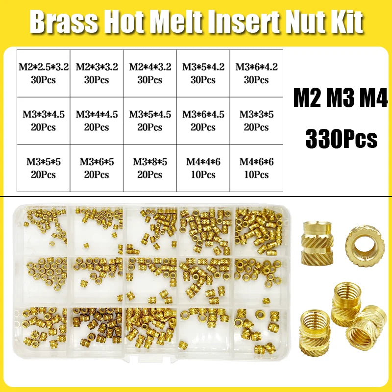Brass Threaded Insert Nut Kit M2βM8 β Heat Set Knurled Copper Nuts for 3D Printing & Plastic Injection